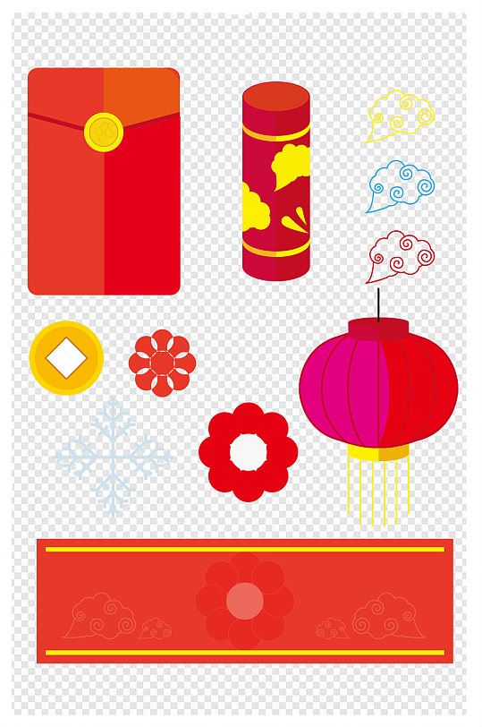 春节设计灯笼新年烟花红包小元素