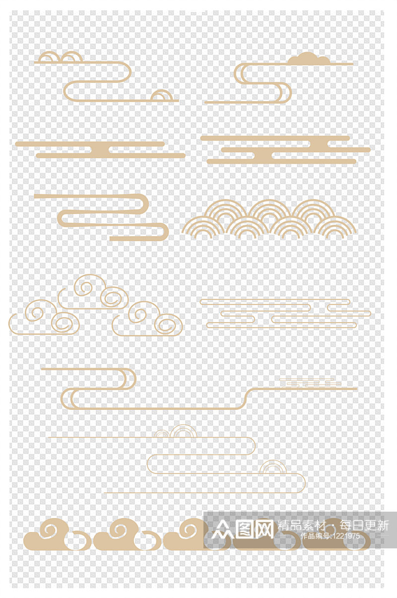 中国风传统线性祥云云纹装饰图案素材