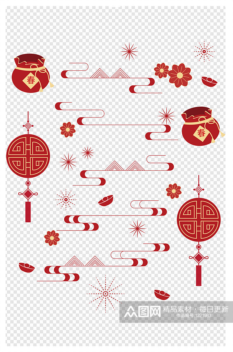 中式中国风祥云山纹花纹线条画装饰底纹素材
