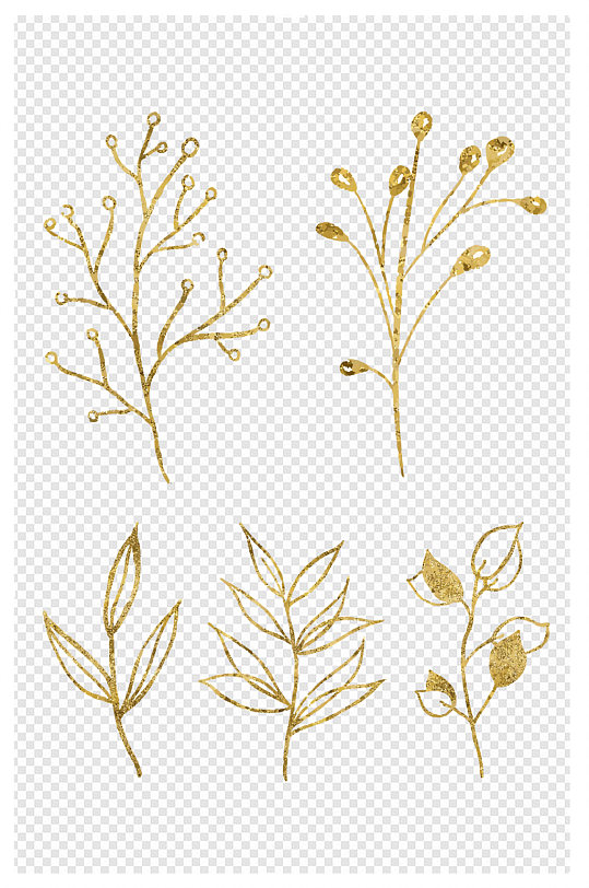 手绘金色绿叶植物装饰