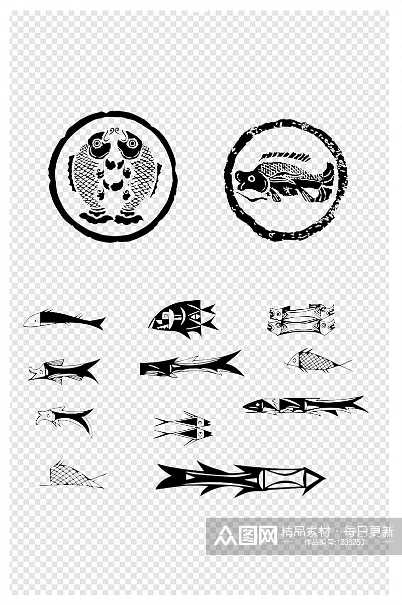 陶器中国传统图案古典鱼纹装饰素材