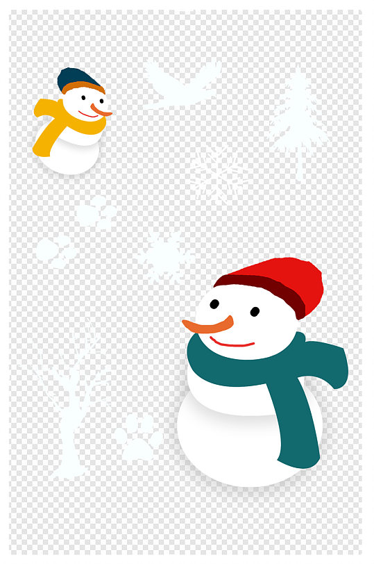 冬季雪人素材冬天海报背景装饰雪花树寒假