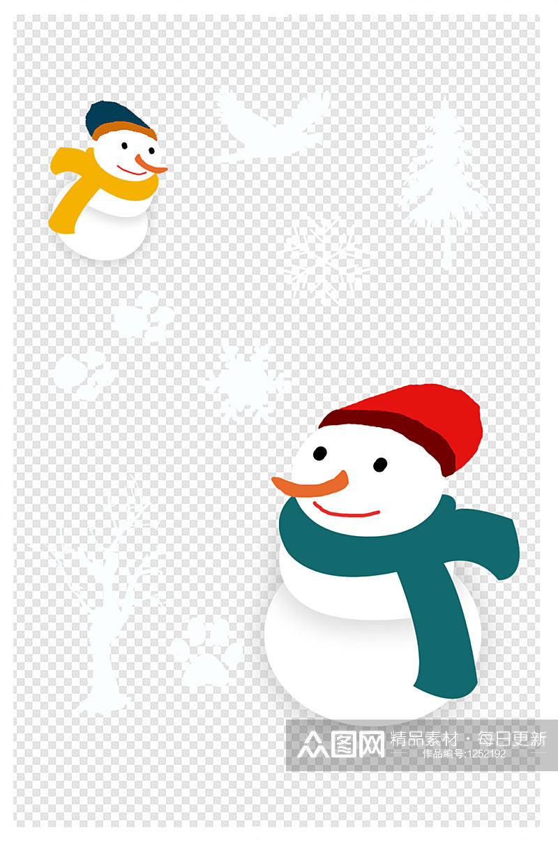 冬季雪人素材冬天海报背景装饰雪花树寒假素材
