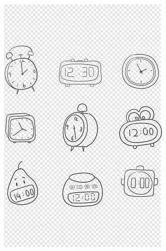 闹钟线条黑色套图样式元素卡通手绘