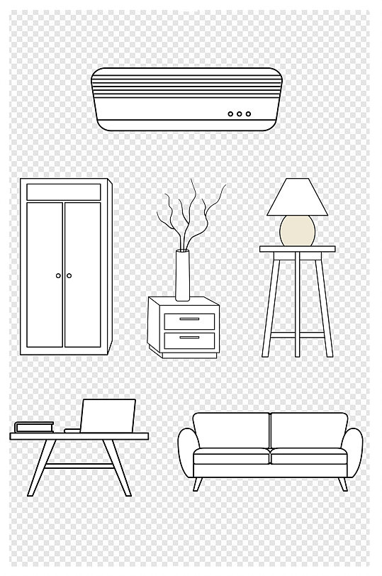 线条家具空调柜子花瓶书桌台灯沙发凳子桌子