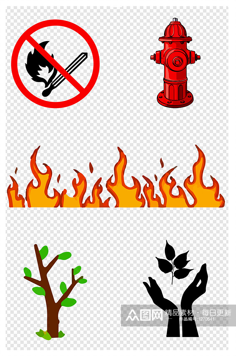 林防火树木火焰消防栓元素素材素材
