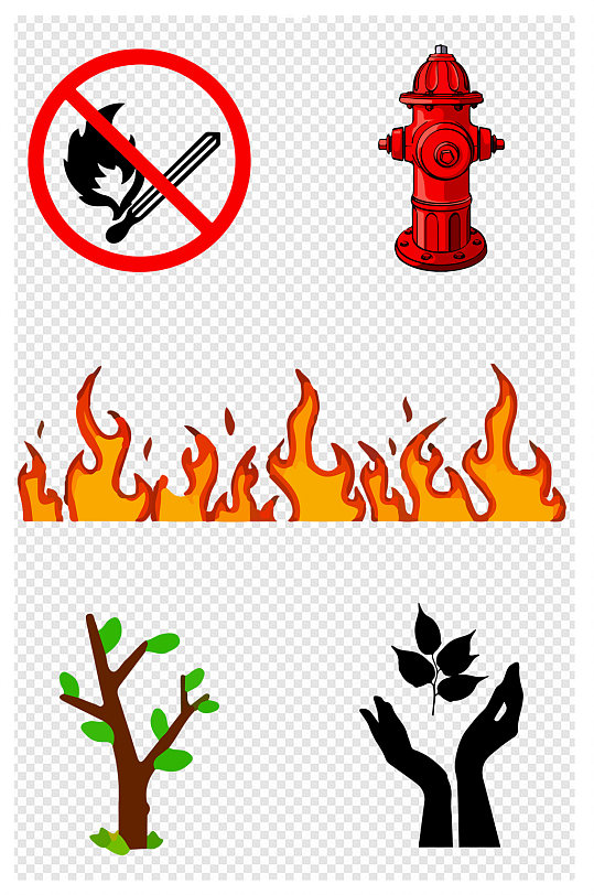 林防火树木火焰消防栓元素素材