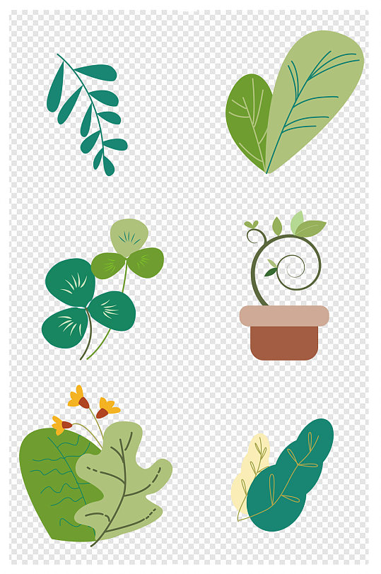 绿色植物元素叶子清新插画背景
