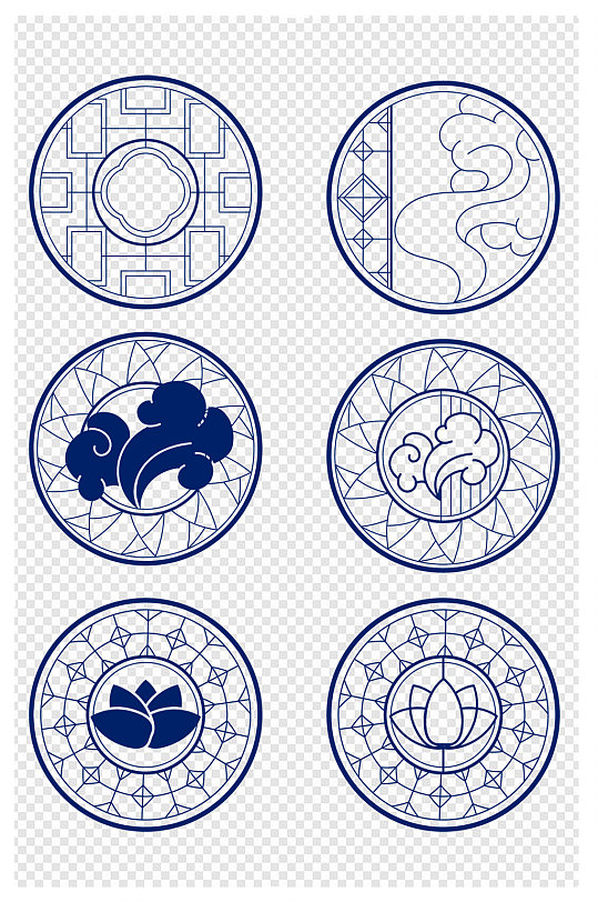中国风国潮祥云荷花圆窗装屏风饰元素