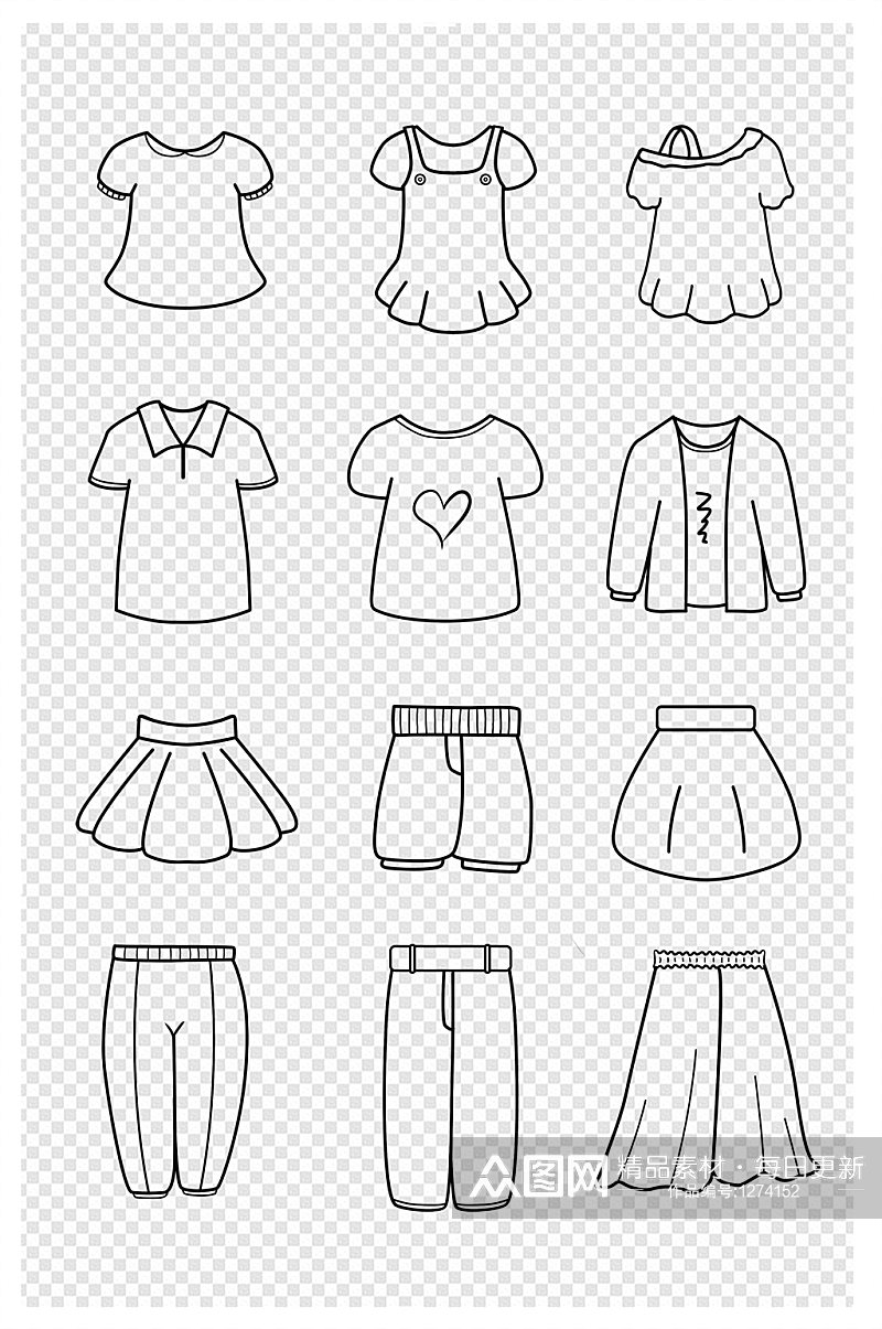 儿童裙子衣服线条画图标素材