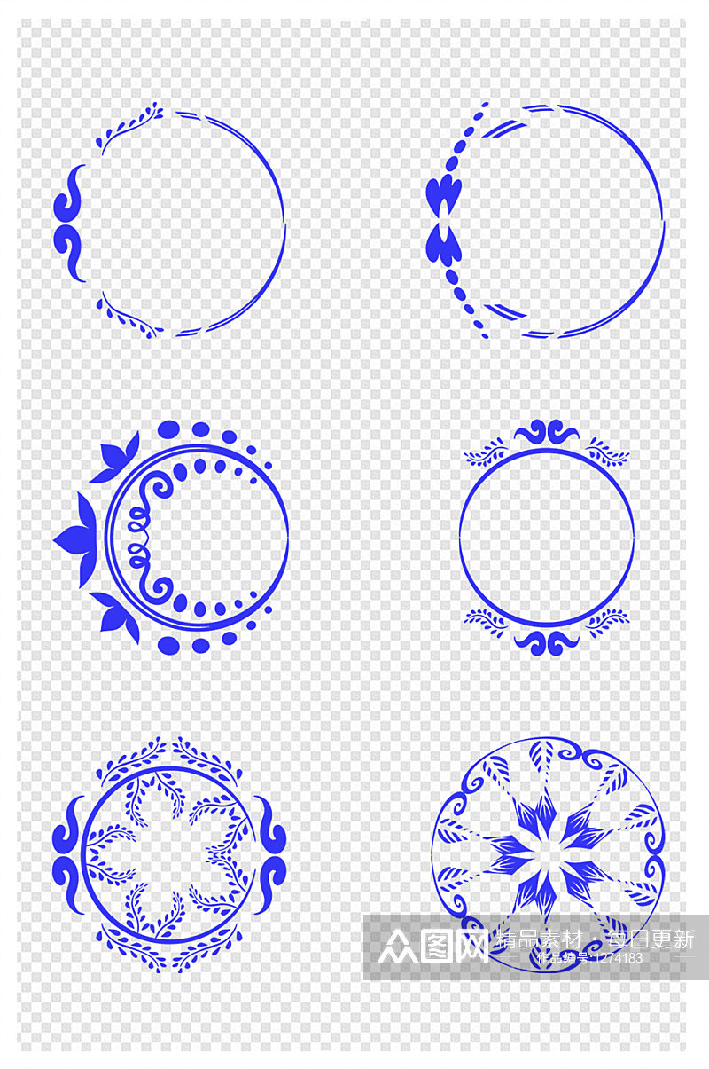 圆形新中式花纹青花瓷海报kv婚礼效果元素素材