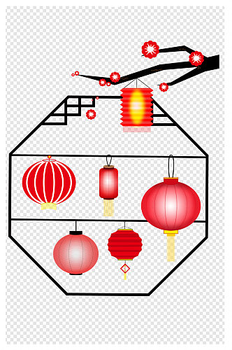节日喜庆红色圆形方形灯笼中国传统过节春节