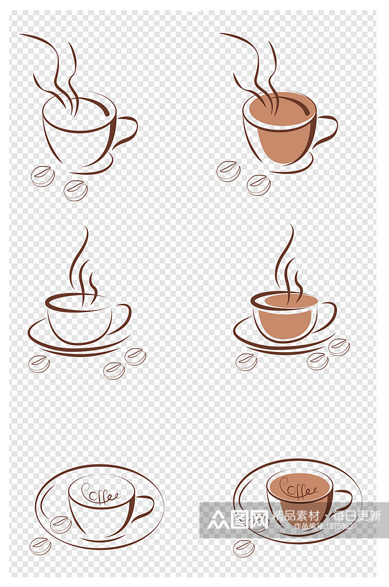 咖啡元素简约线条图案图标素材