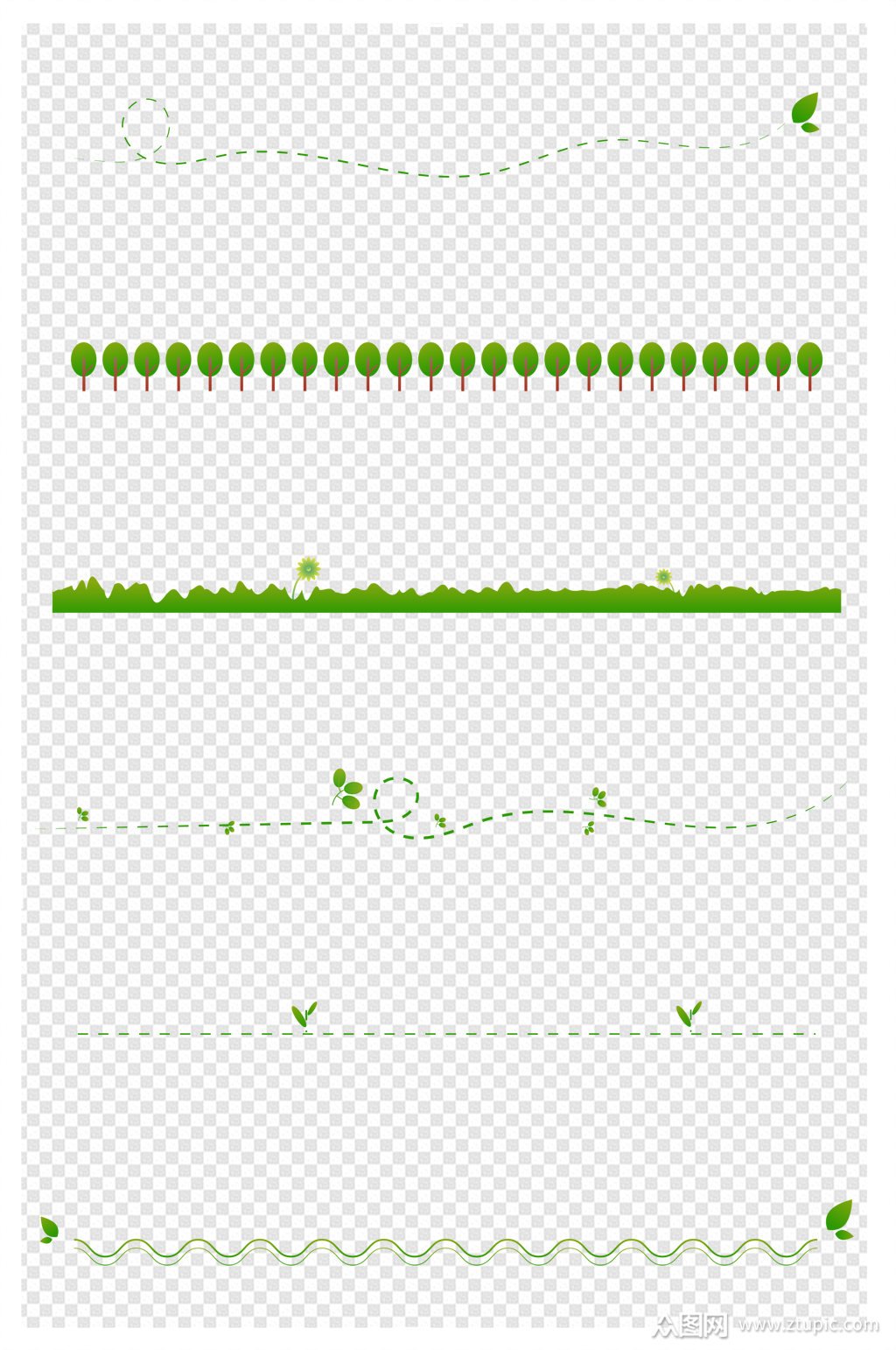 小清新分割线绿叶植物叶子分割线