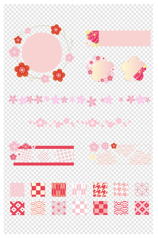 日式樱花和风花纹边框纹理元素装饰图案