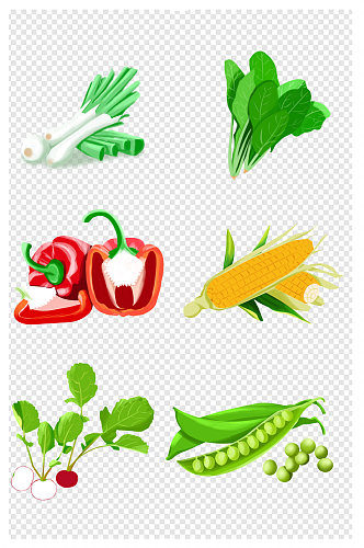 手绘蔬菜元素手绘青菜玉米豌豆菠菜食材