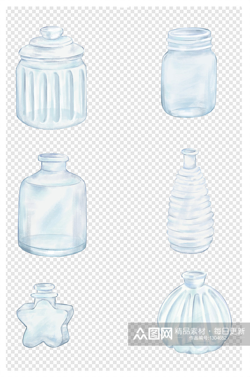 水彩风格小清新梦幻透明玻璃瓶花瓶罐许愿素材