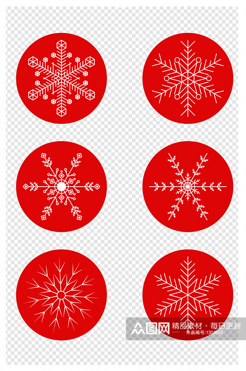 红底白色冬季雪花图标元素素材