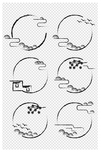 中国风中式水墨云纹花纹圆形边框标题框