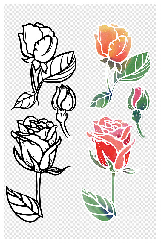 简笔画水彩玫瑰花束