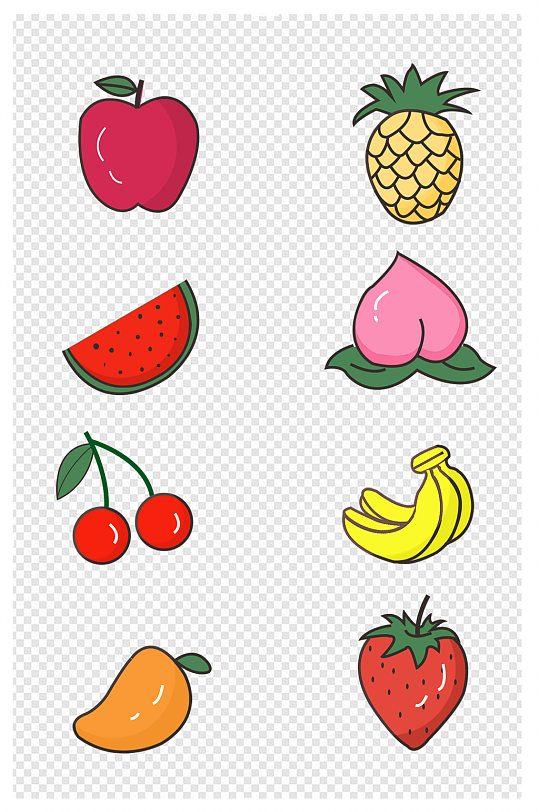 手绘卡通可爱各类水果苹果草莓西瓜樱桃芒果
