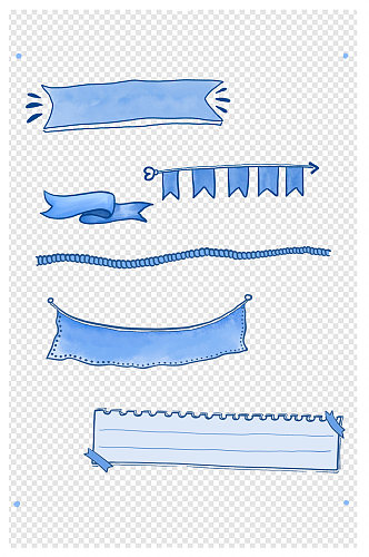蓝色横幅对话框手账手抄报手绘图标旗帜标题