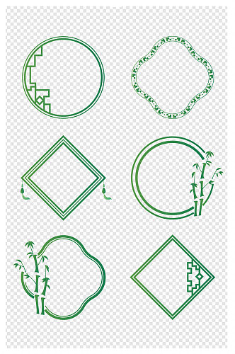 新中式窗格边框中国风翠竹竹叶装饰节气边框