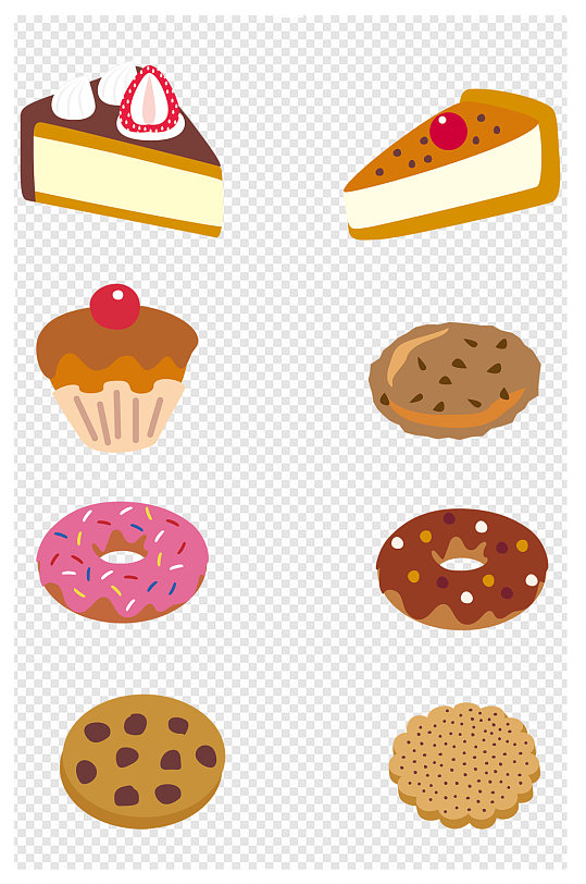 甜甜圈饼干三角切块蛋糕甜点食物元素手绘