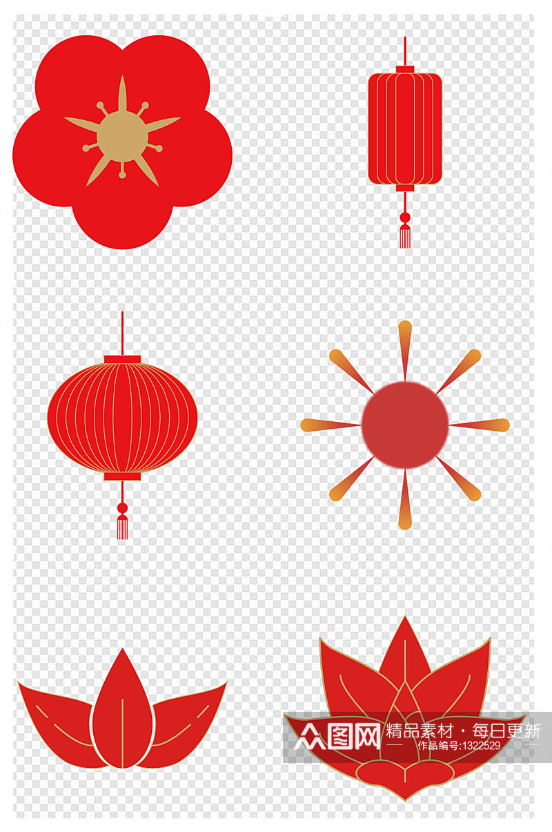 春节红色金色面性图标素材
