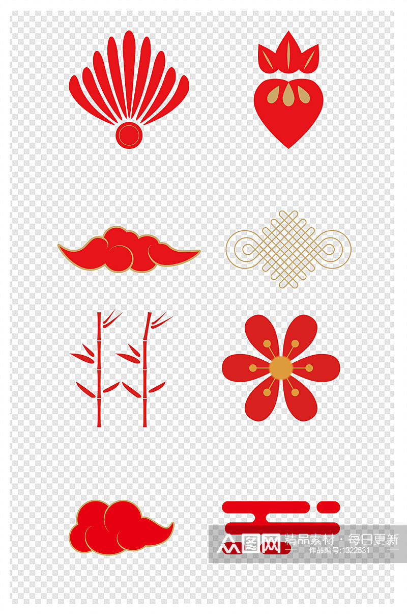 春节红色金色面性图标素材