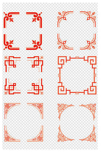 红色中国风简约花边边框装饰素材