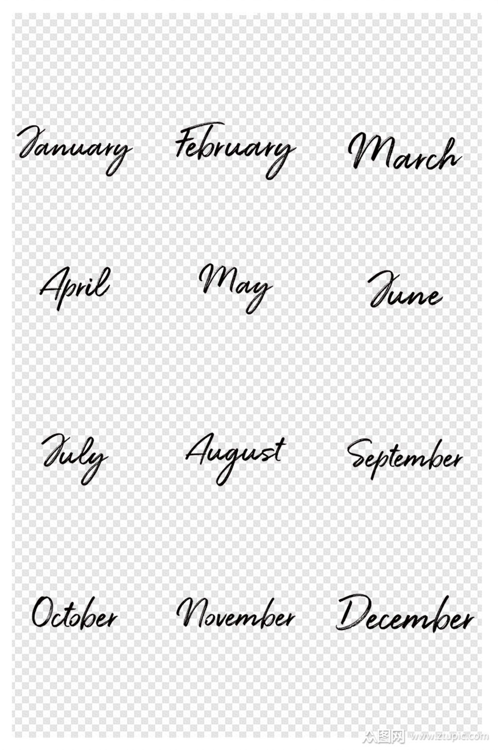 手写月份英文英文体