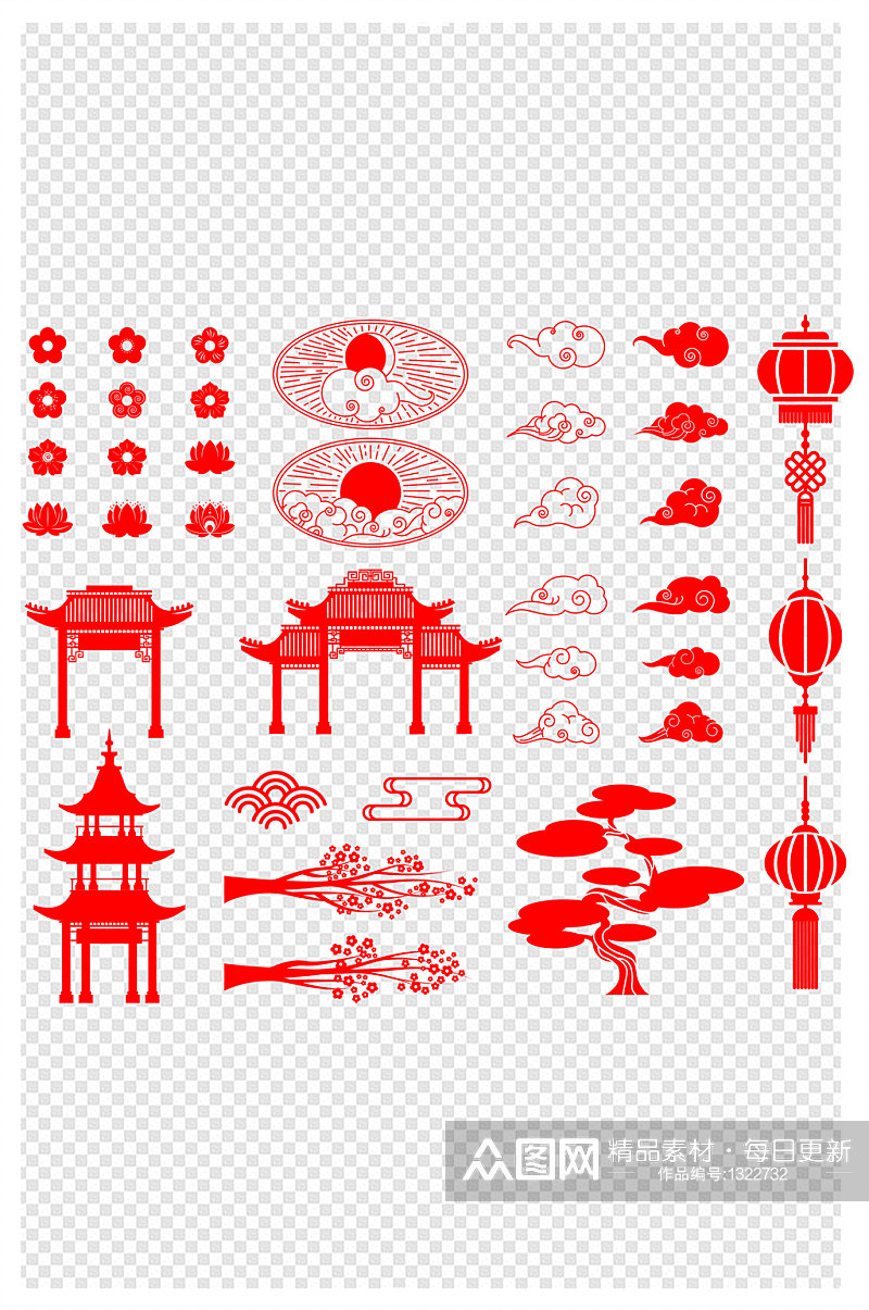 中国风祥云灯笼建筑装饰元素素材