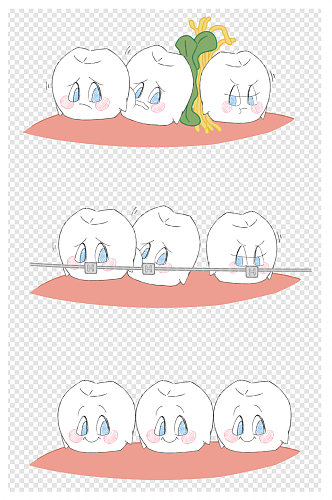 卡通可爱口腔牙科手绘元素正畸过程科普