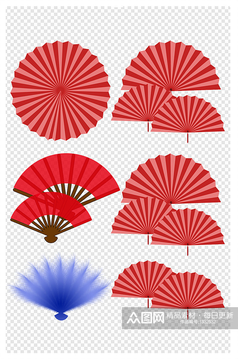 扇子中国风展开折扇红色简约素材