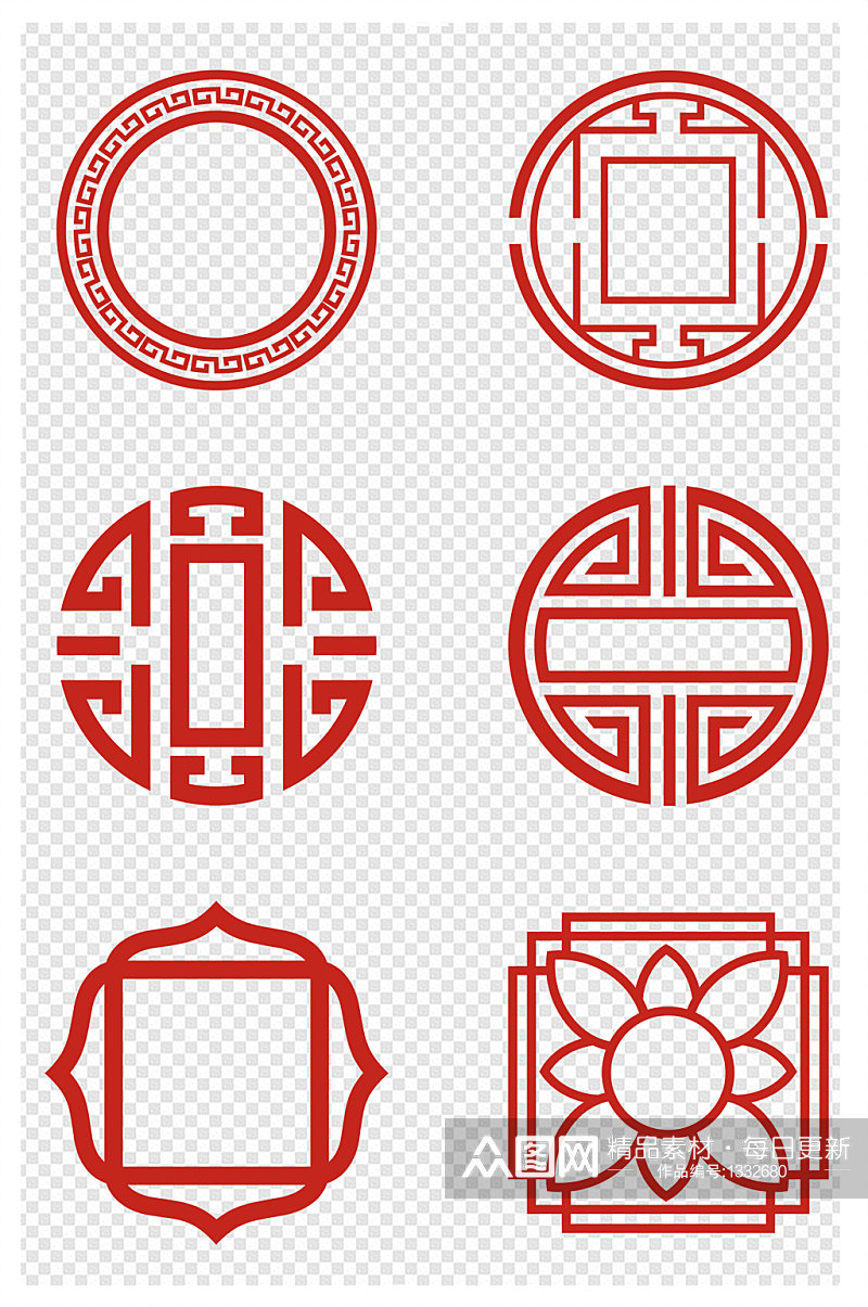 中国风中式花纹圆形方形古典边框标题文本框素材