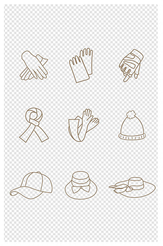 帽子围巾手套素描手绘图标设计元素
