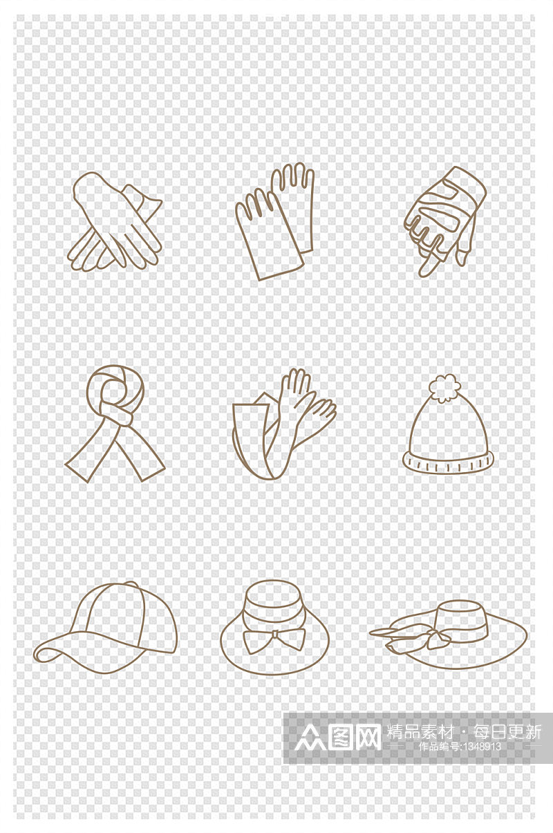 帽子围巾手套素描手绘图标设计元素素材