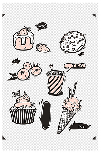 草莓蛋糕下午茶冰淇淋曲奇涂鸦简笔画