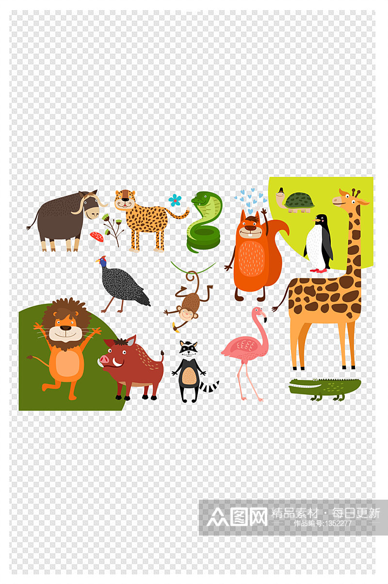 卡通手绘各种动物图标扁平动物插画素材