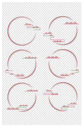 中式云纹边框中国风红色古典圆形边框