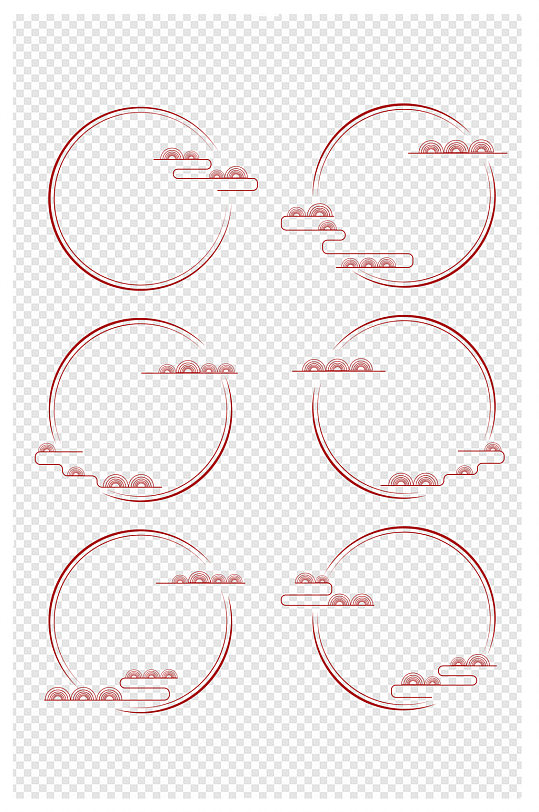 中式云纹边框中国风红色古典圆形边框