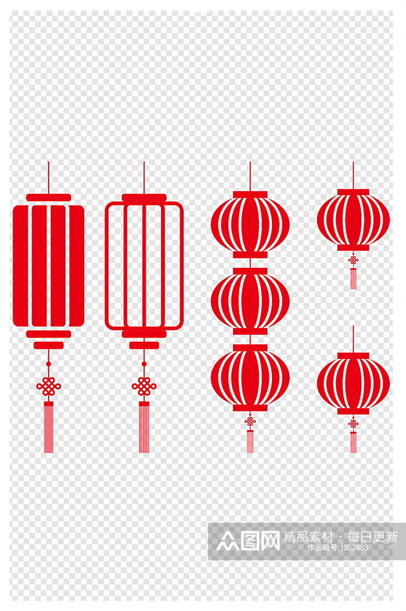 灯笼新年红色喜庆图标中国节日装饰元素素材