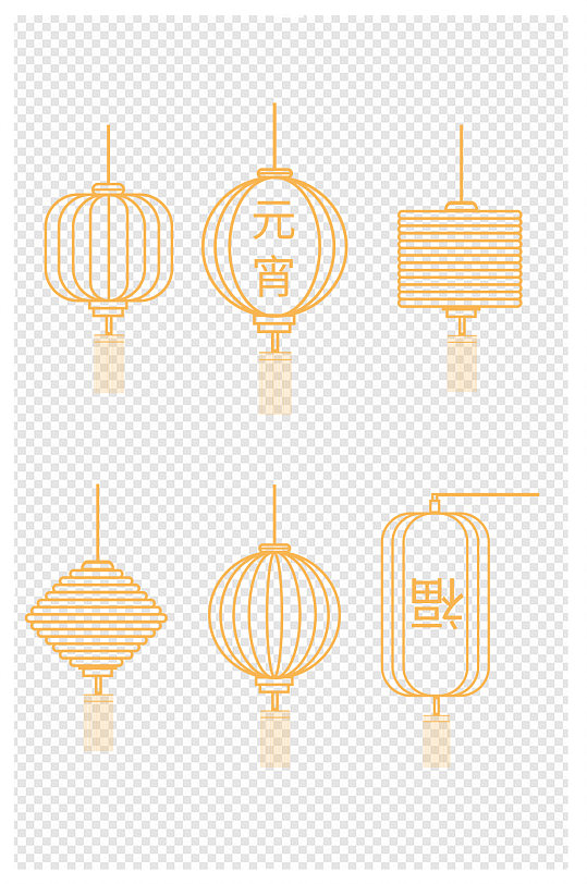 中国风装饰灯笼线条画元宵节图案场景:全部设计元素1个作品