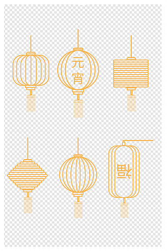 中国风装饰灯笼线条画元宵节图案