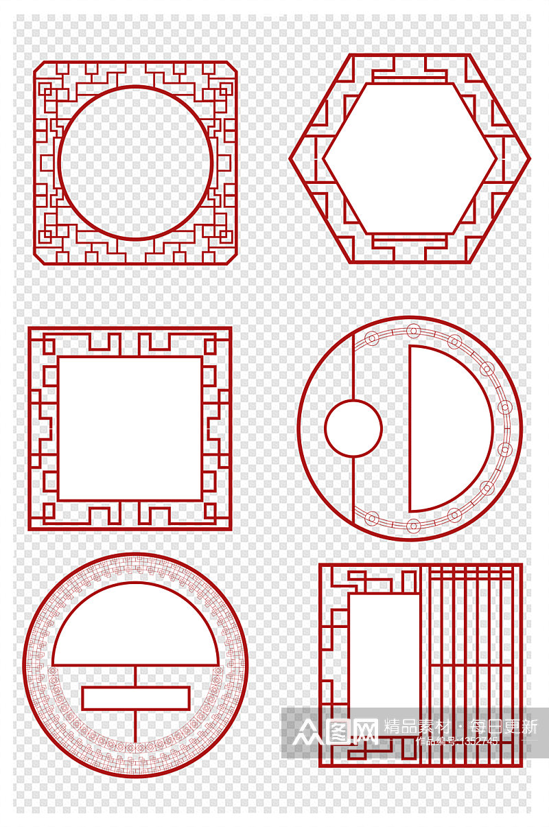 中式花纹花格窗格古典中国风边框素材