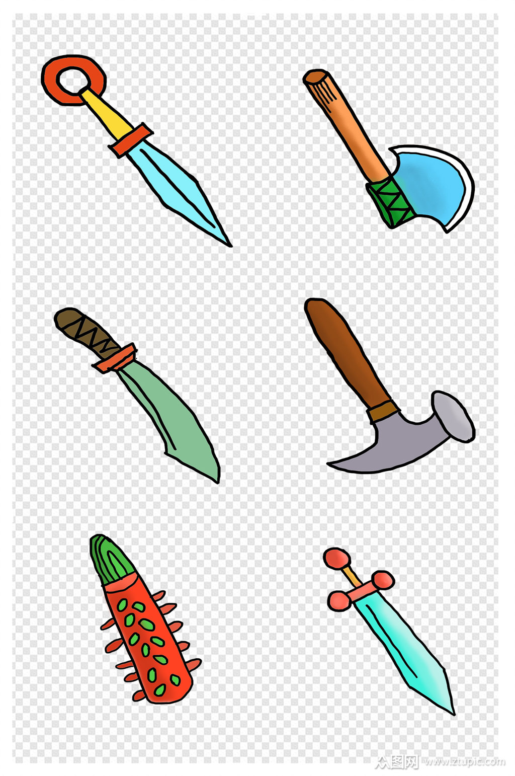 游戏刀枪手绘元素素材