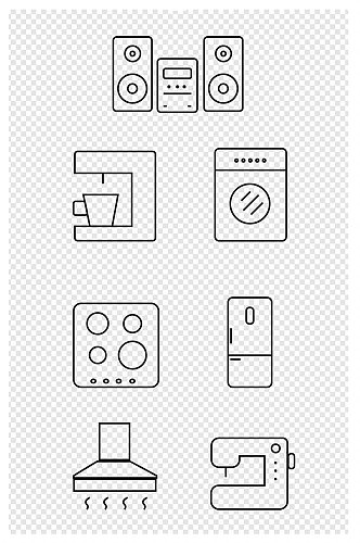 黑白厨房家电图标标志冰箱信号塔吹风机素材