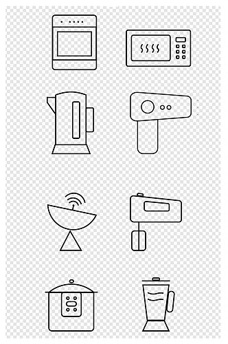 黑白厨房家电图标标志冰箱信号塔吹风机素材