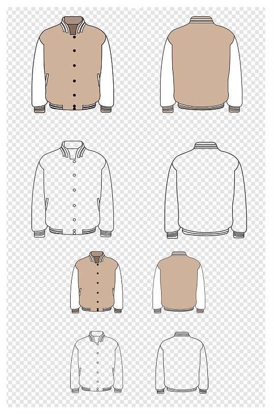 棒球服运动服版型手绘线稿图